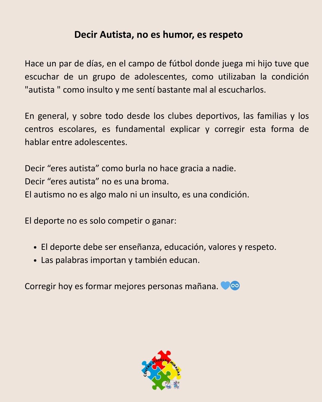 Decir Autista, no es humor, es respeto